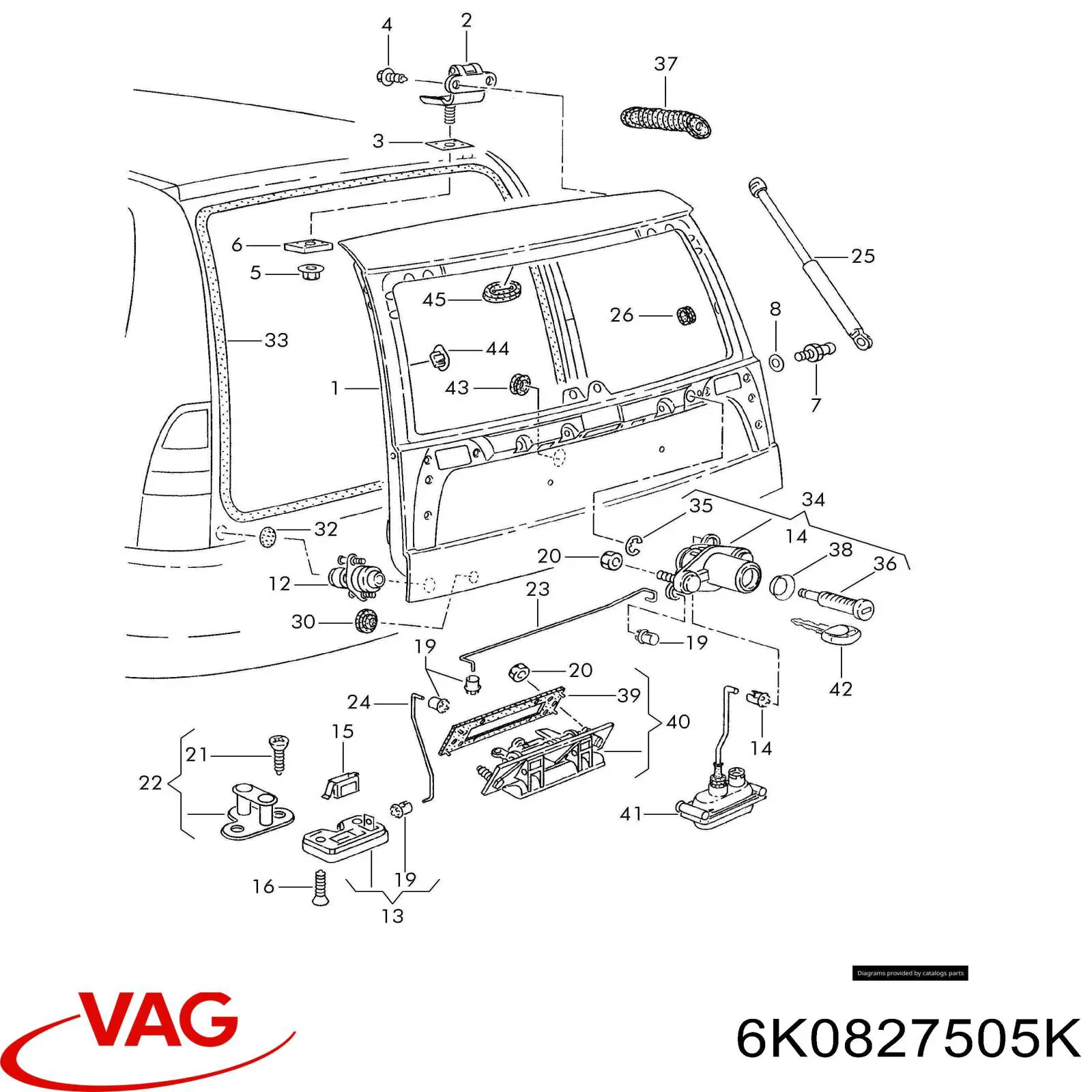 6K0827505K VAG Fecho de tampa de porta-malas (de 3ª/5ª porta traseira)