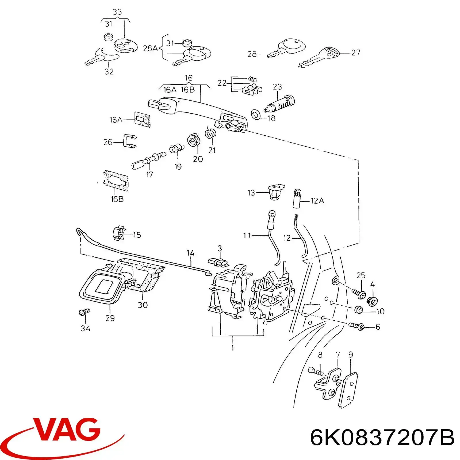 Maçaneta dianteira esquerda externa da porta VAG 6K0837207B preço, a partir de 45,97 USD