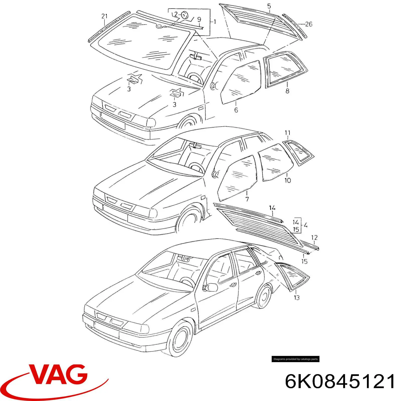 6K0845121 VAG Moldura superior de pára-brisas