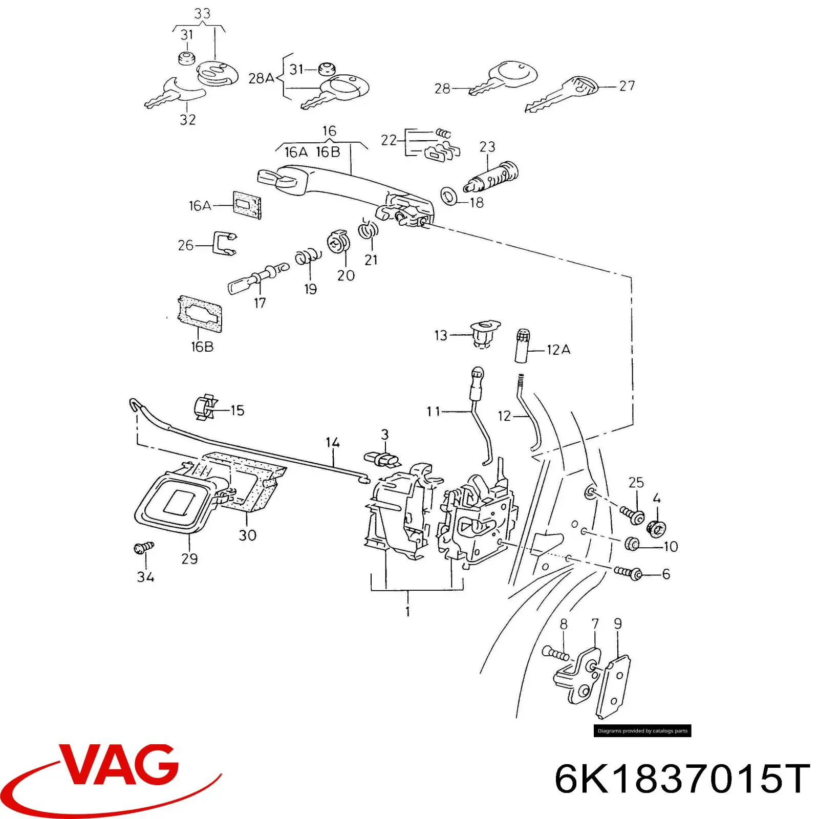 6K1837015T VAG Fecho da porta dianteira esquerda