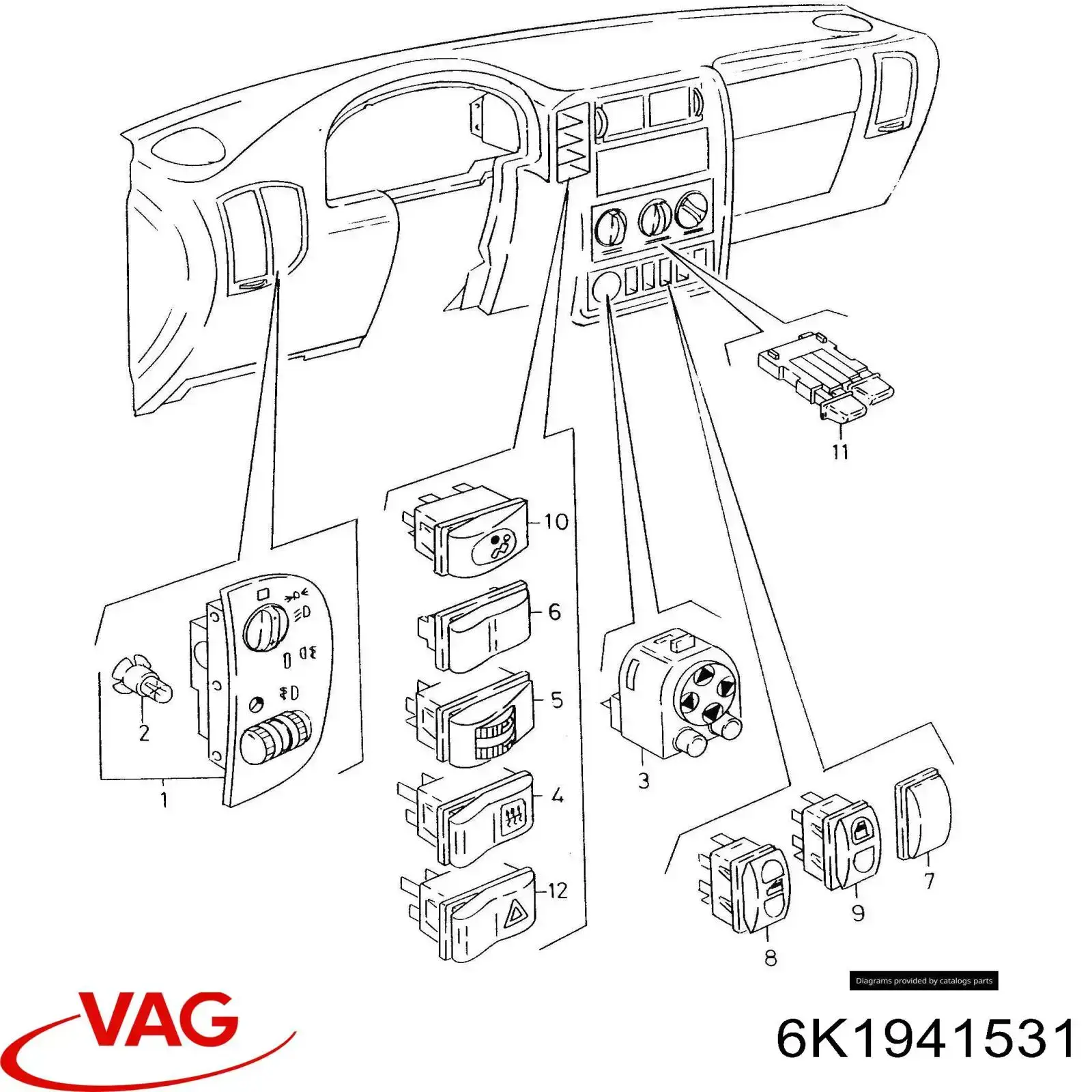6K1941531 VAG Comutador das luzes no "painel de instrumentos"