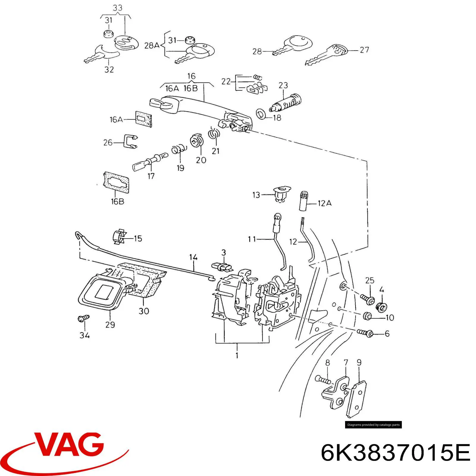 6K3837015E VAG Fecho da porta dianteira esquerda