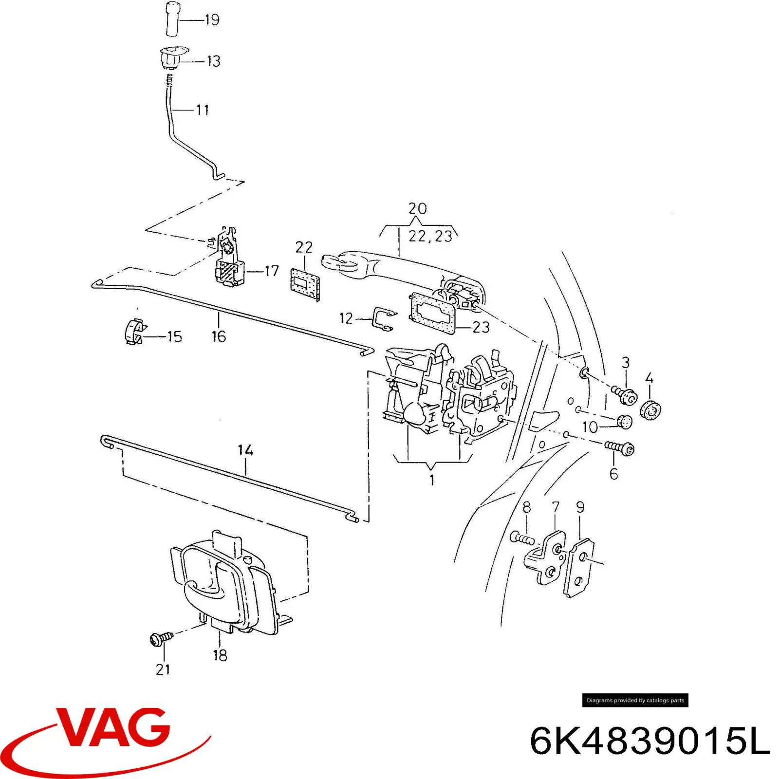 6K4839015L VAG Fecho da porta traseira esquerda