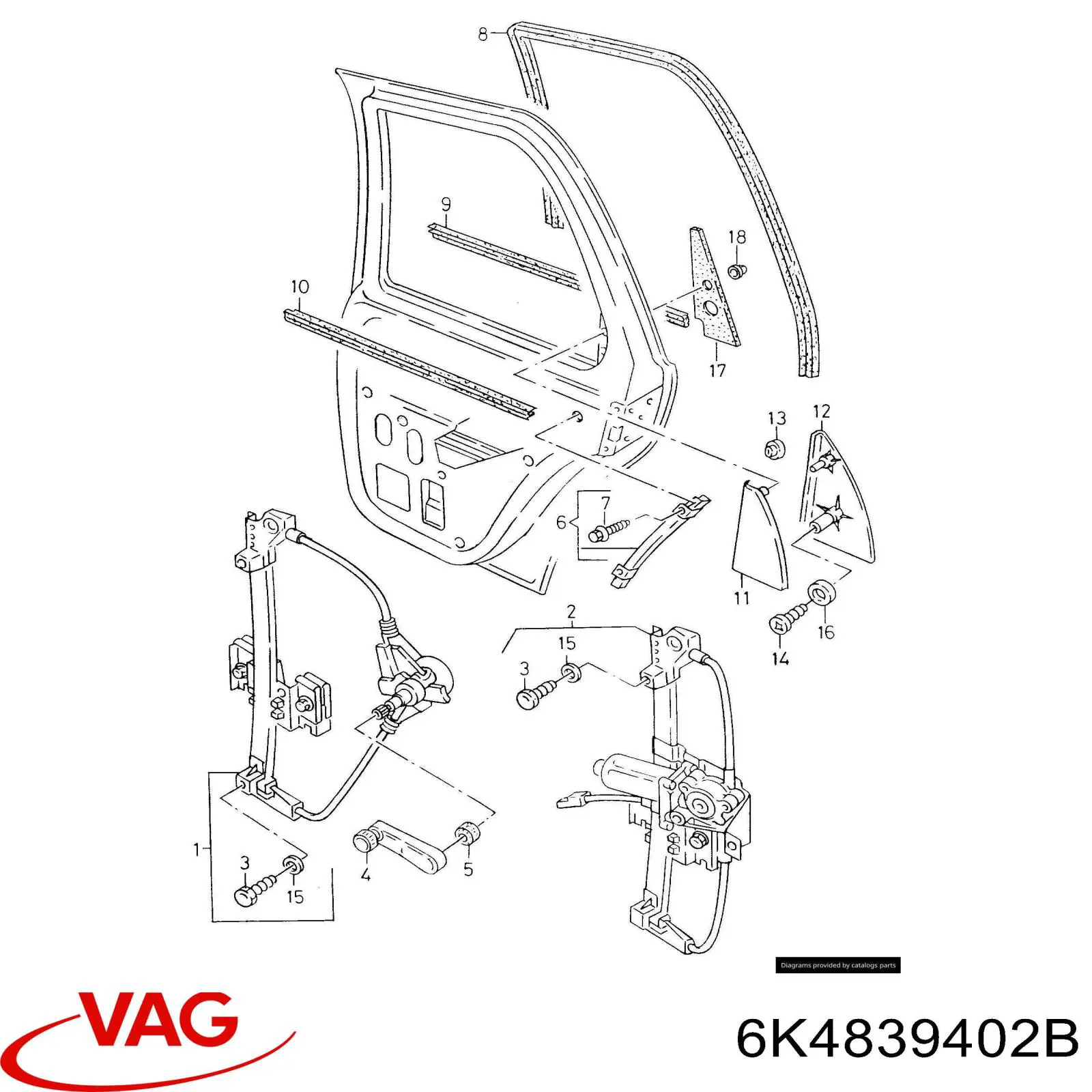 Compre 6K4839402B VAG Mecanismo de acionamento de vidro da porta traseira direita