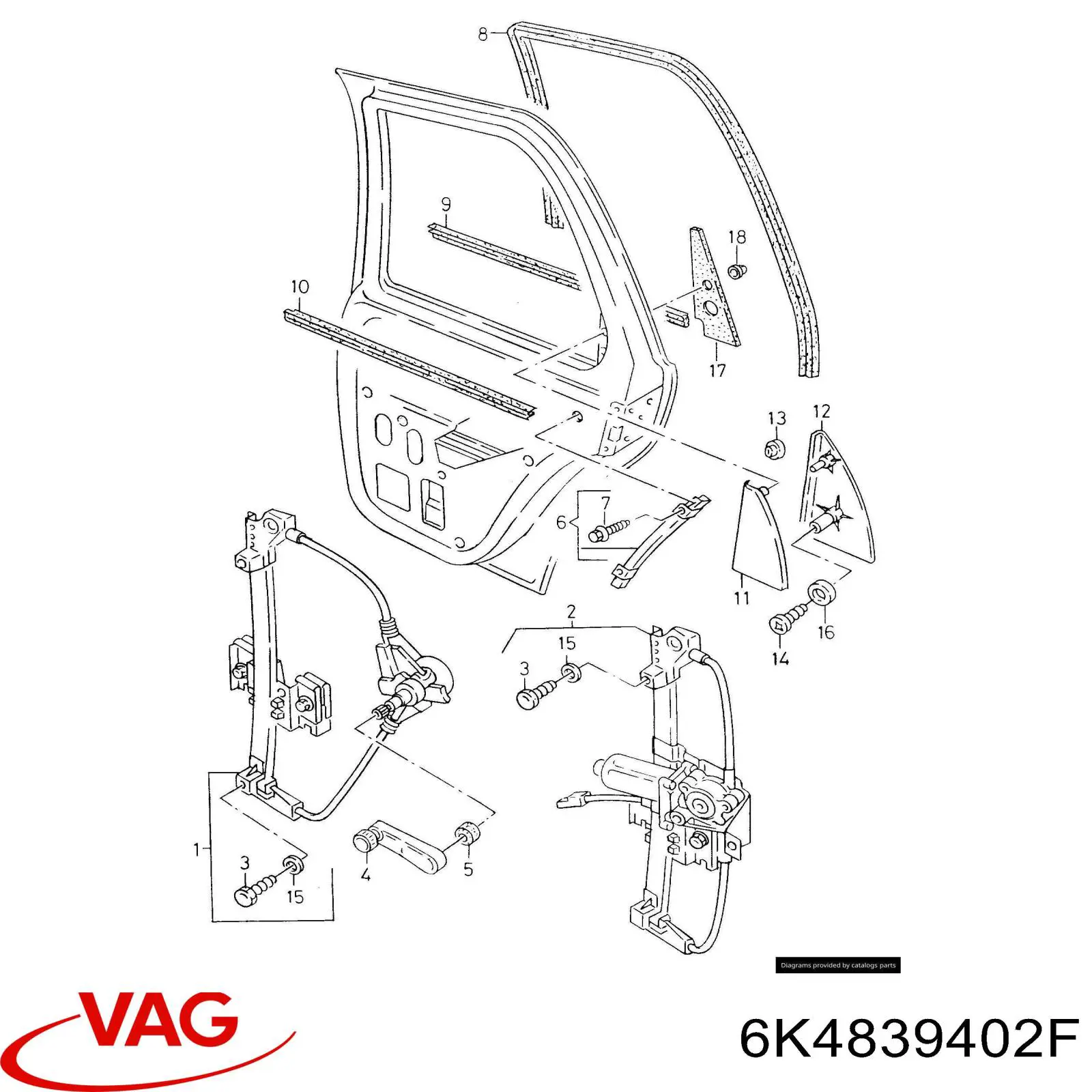 Mecanismo de acionamento de vidro da porta traseira direita VAG 6K4839402F preço, a partir de 47,67 USD