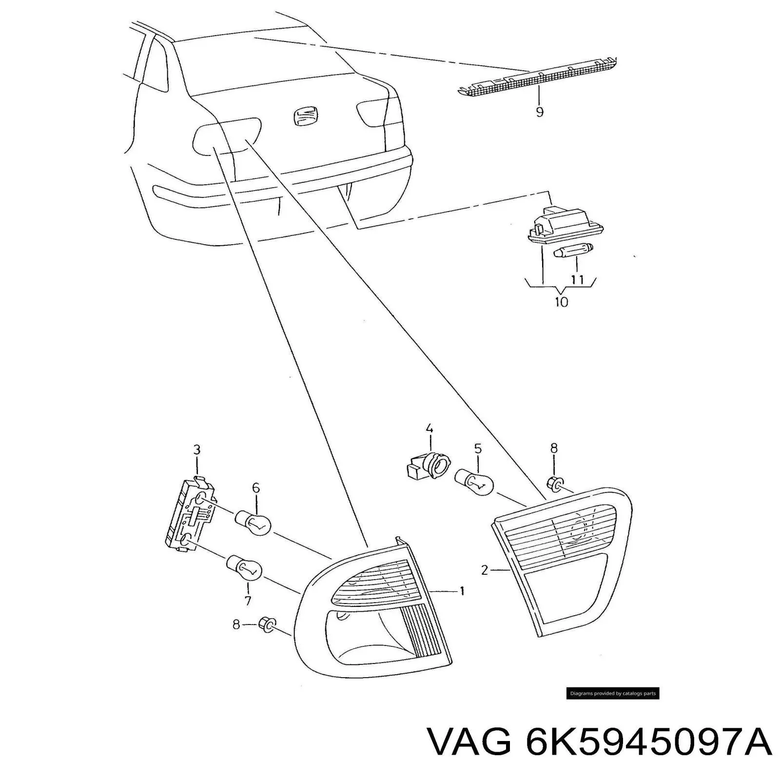 6K5945097A VAG Sinal de parada traseiro adicional