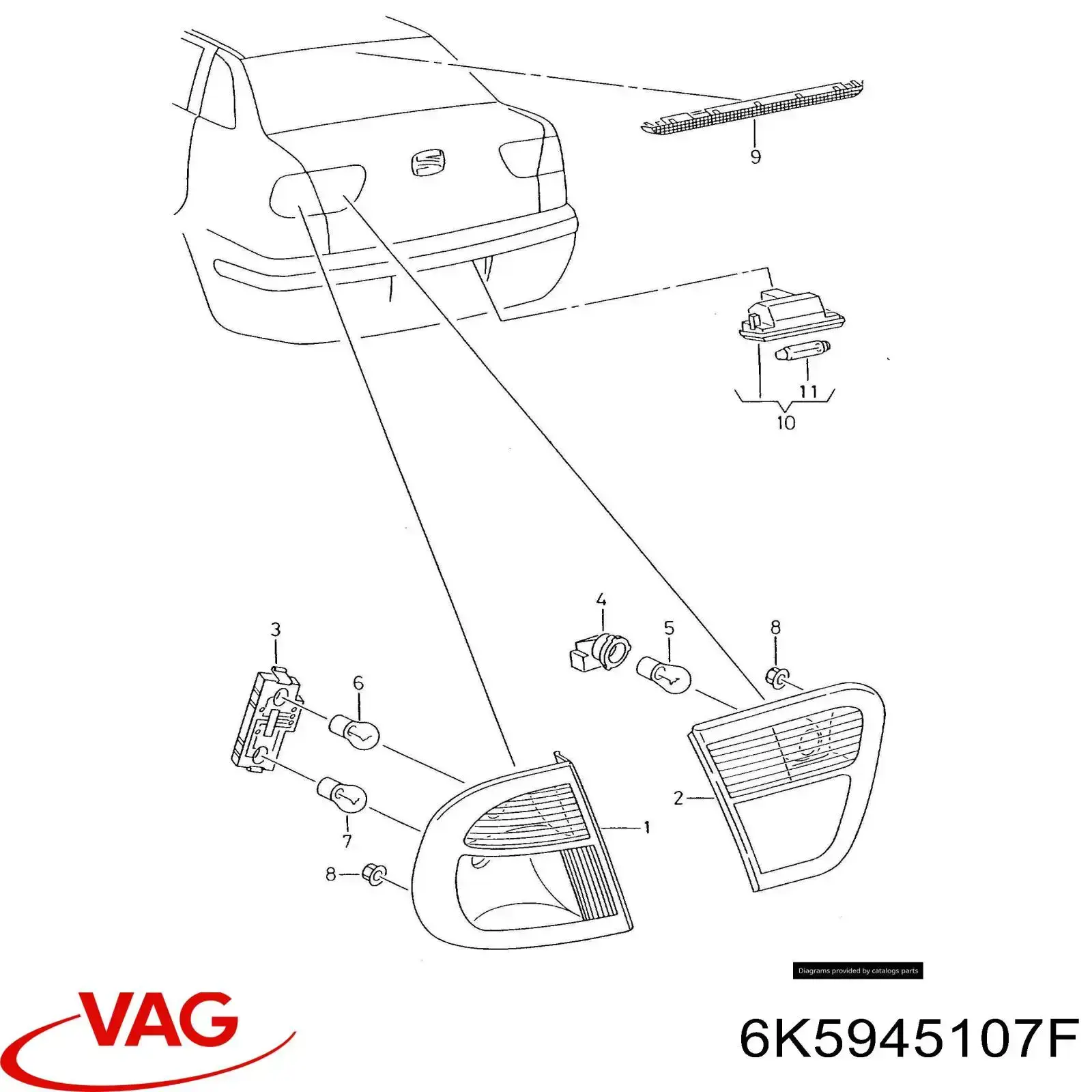 6K5945107F VAG Lanterna traseira esquerda interna