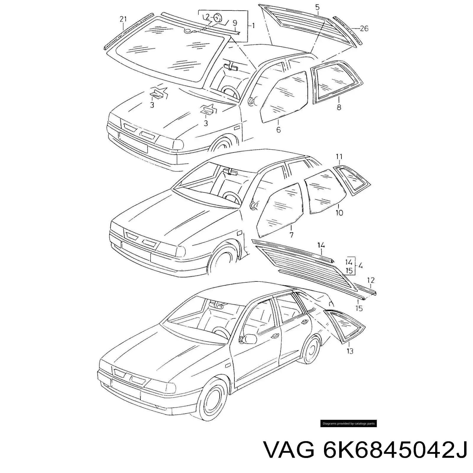 Vidro de carroçaria (da seção de bagagem) direito VAG 6K6845042J preço, a partir de  