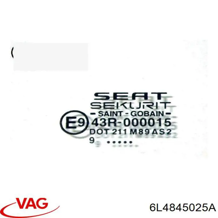 6L4845025A VAG Vidro da porta traseira esquerda