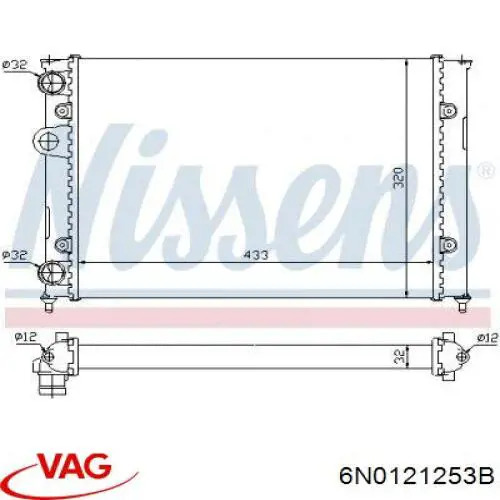 6N0121253B VAG Radiador de esfriamento de motor
