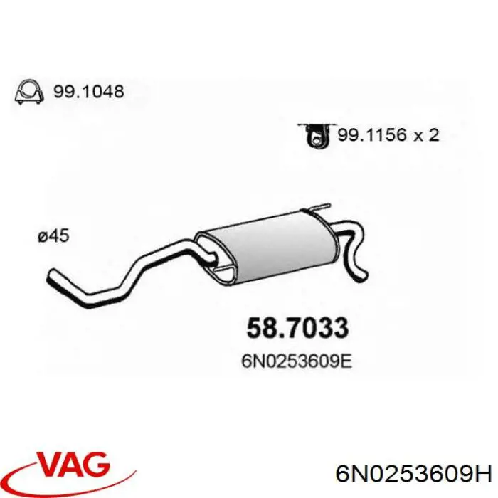 Silenciador, parte traseira VAG 6N0253609H preço, a partir de 71,58 USD