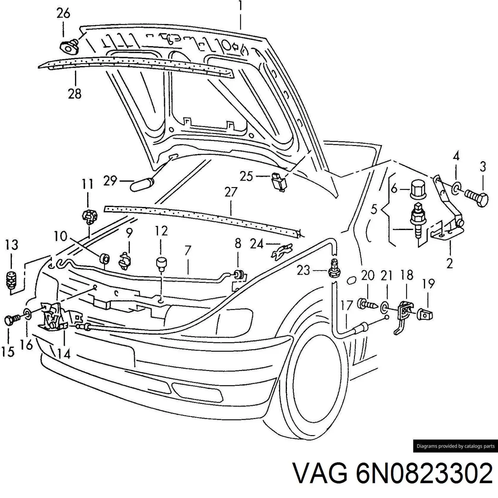 Gozno da capota direito VAG 6N0823302 preço, a partir de 21,80 USD