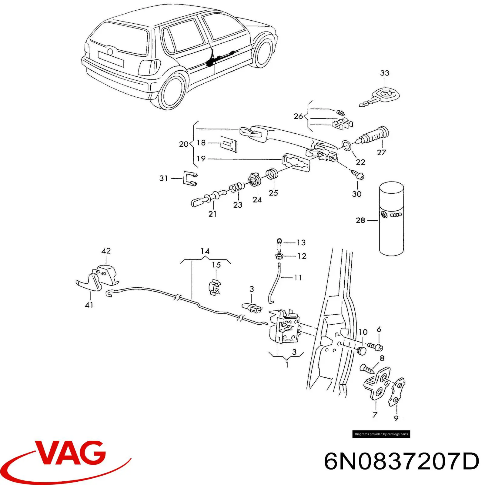 6N0837207D VAG Maçaneta externa dianteira/traseira da porta direita