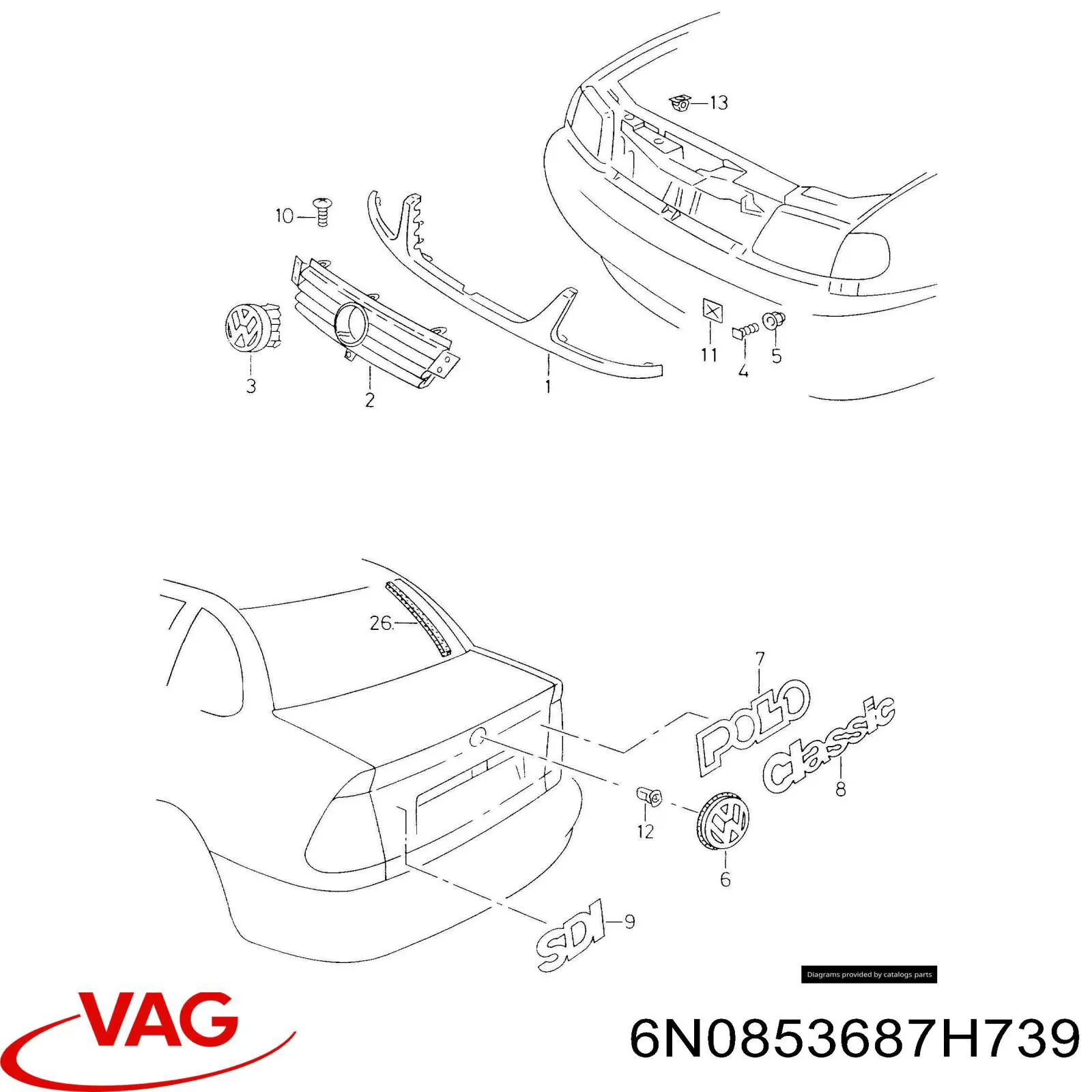 Emblema de tampa de porta-malas (emblema de firma) VAG 6N0853687H739 preço, a partir de 88,65 USD
