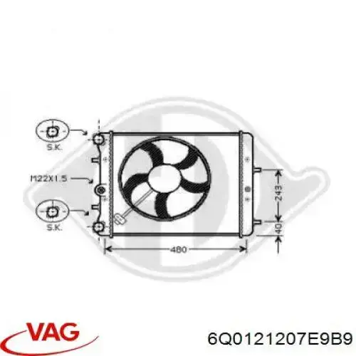 6Q0121207E9B9 VAG Difusor do radiador de esfriamento