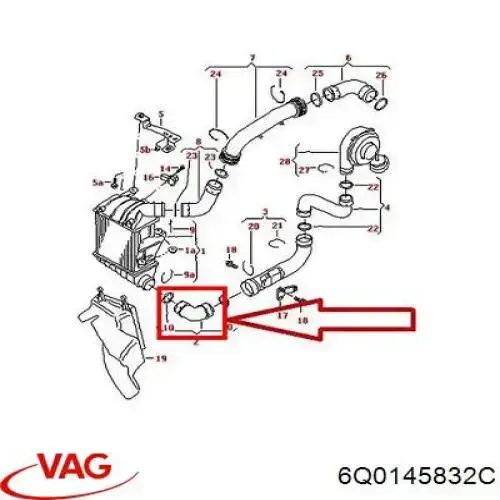 6Q0145832C VAG Mangueira (cano derivado) de intercooler