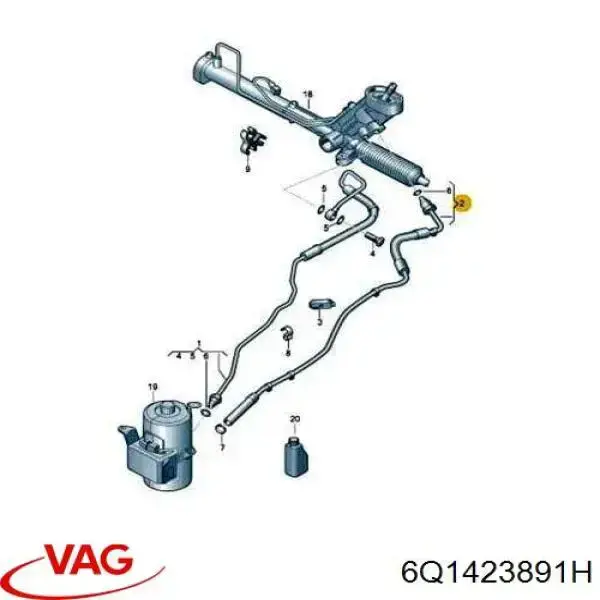 6Q1423891H VAG Mangueira da Direção hidrâulica assistida de pressão baixa, desde a cremalheira (do mecanismo) até o tanque