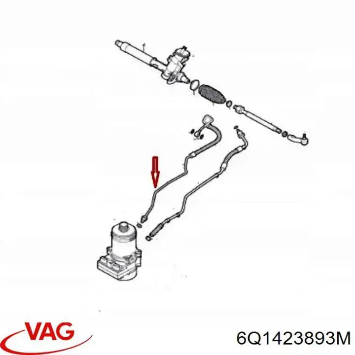 Mangueira da Direção hidrâulica assistida de pressão alta desde a bomba até a régua (do mecanismo) VAG 6Q1423893M preço, a partir de 63,25 USD