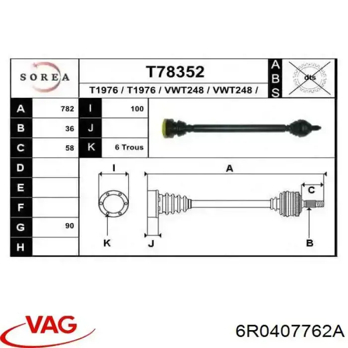6R0407762A VAG Semieixo (acionador) dianteiro direito