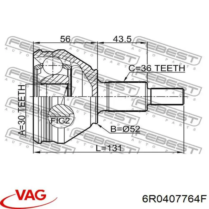 Semieixo (acionador) dianteiro direito VAG 6R0407764F preço, a partir de 140,23 USD