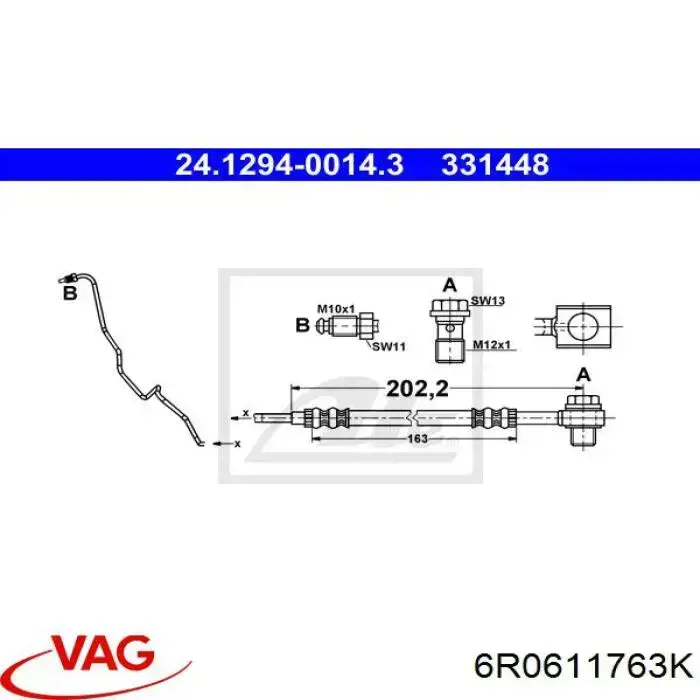 Compre 6R0611763K VAG Mangueira do freio dianteira