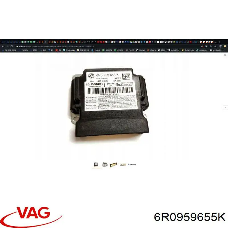 6R0959655K VAG Módulo processador de controlo da bolsa de ar (Centralina eletrônica AIRBAG)