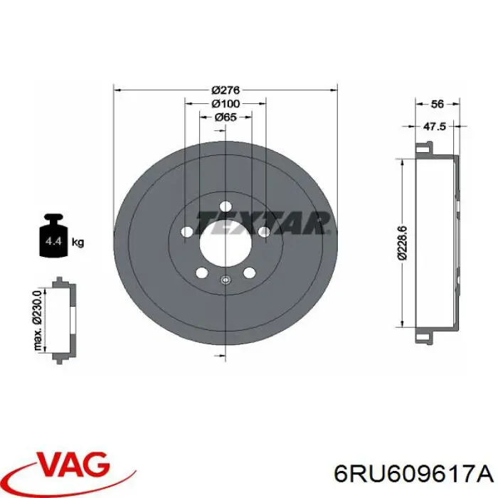 Tambor do freio traseiro VAG 6RU609617A preço, a partir de 42,31 USD