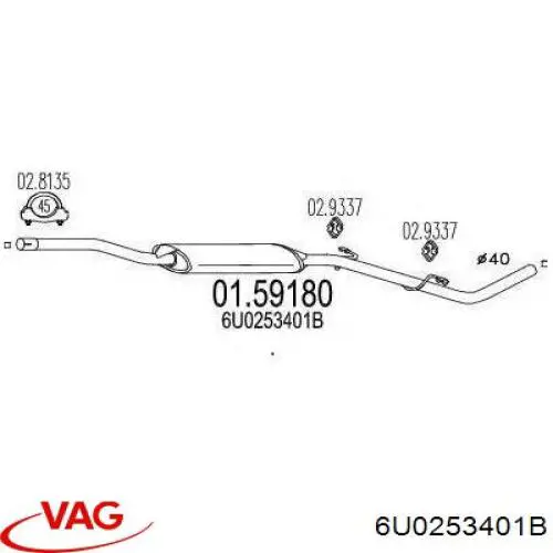 Silenciador, parte central VAG 6U0253401B preço, a partir de 78,87 USD