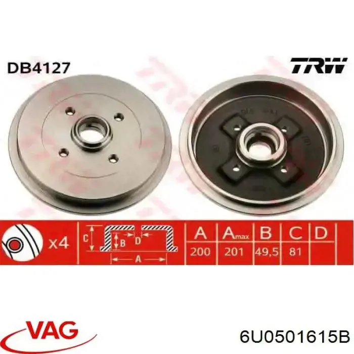 Compre 6U0501615B VAG Tambor do freio traseiro