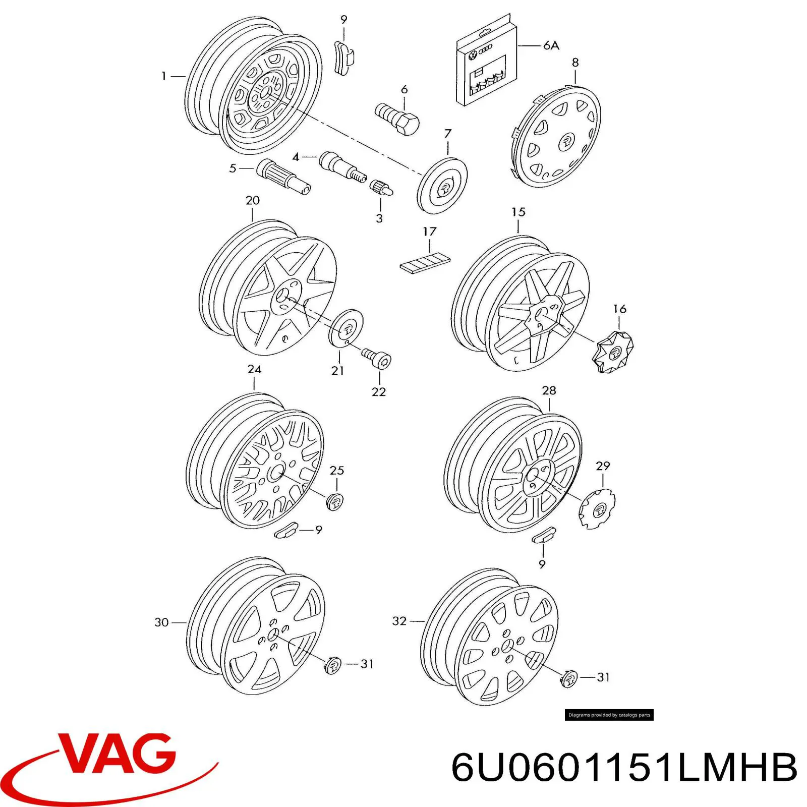Coberta de disco de roda VAG 6U0601151LMHB preço, a partir de 9,38 USD