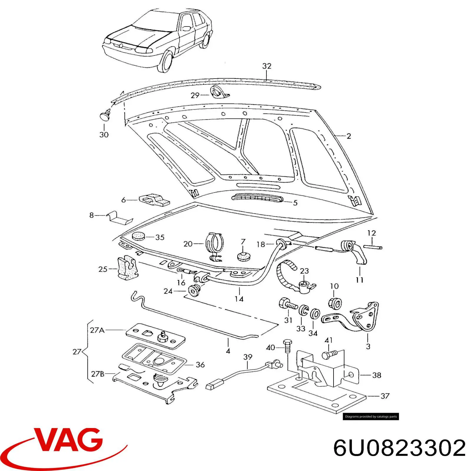 Gozno da capota direito VAG 6U0823302 preço, a partir de 80,92 USD