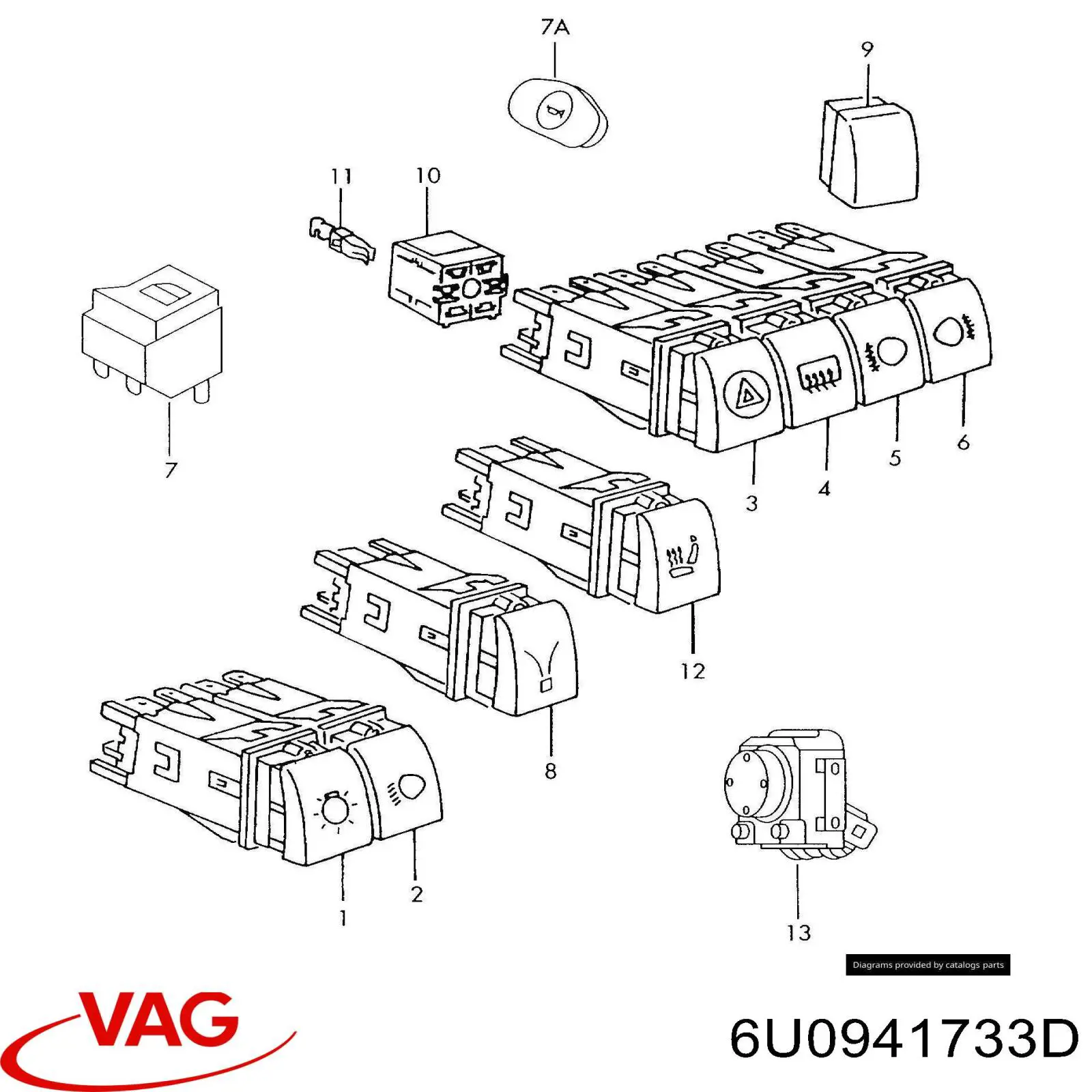6U0941733D VAG Botão de ativação das luzes de nevoeiro traseiras