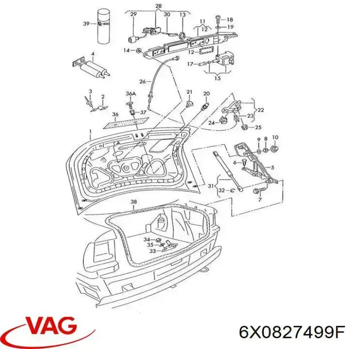 Compre 6X0827499F VAG Limitador de abertura de porta da seção de bagagem (furgão)