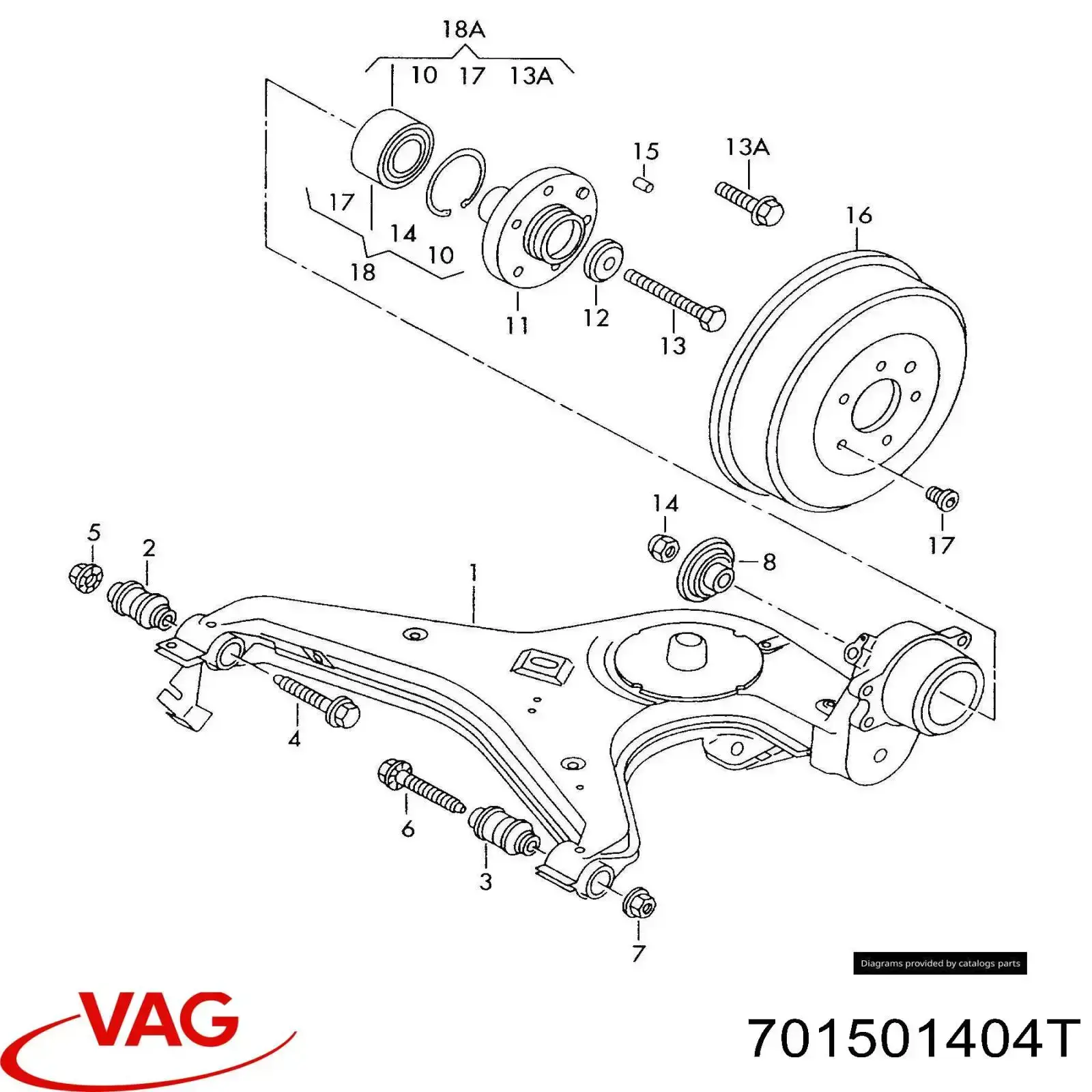 Braço oscilante inferior direito de suspensão traseira VAG 701501404T preço, a partir de 418,35 USD