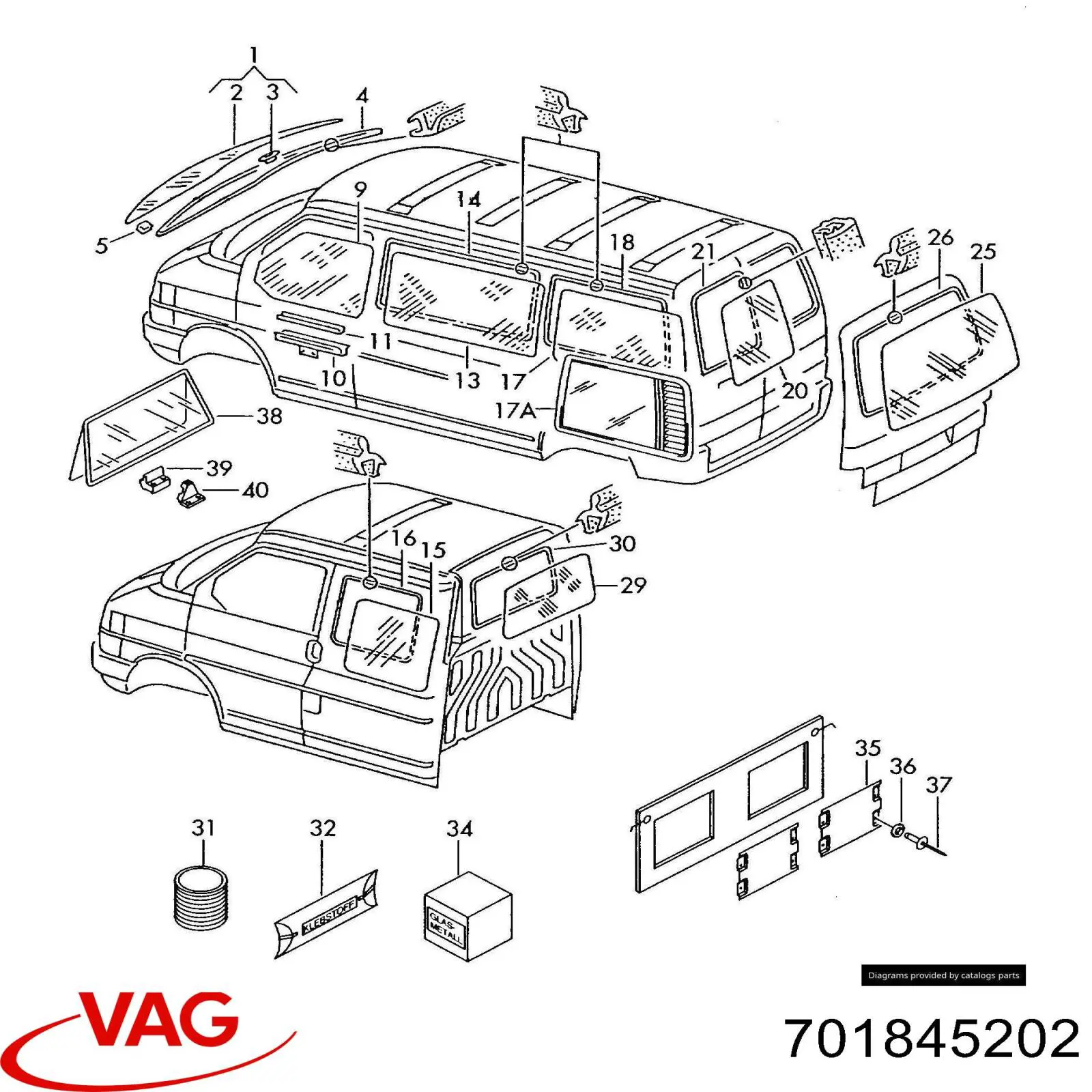 701845202 VAG Vidro da porta dianteira direita