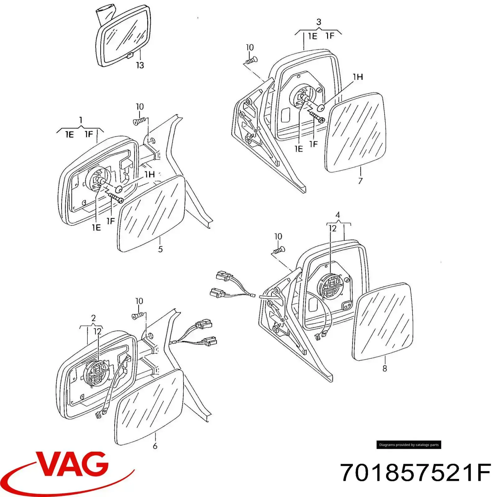 Elemento espelhado do espelho de retrovisão direito VAG 701857521F preço, a partir de 18,81 USD