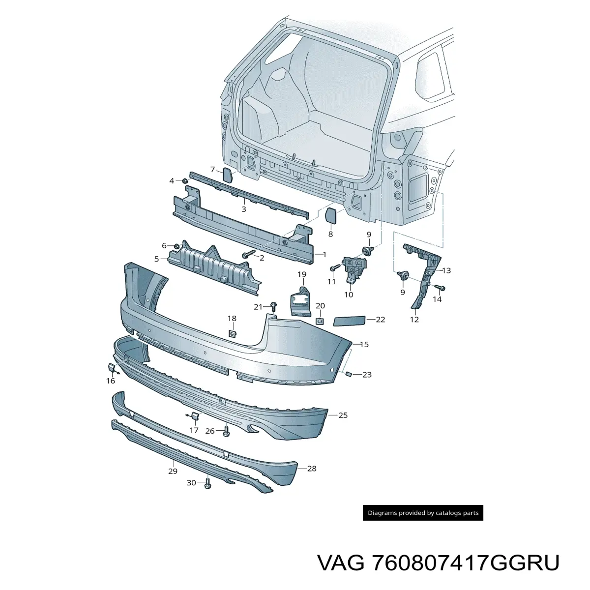 Compre 760807417GGRU VAG Pára-choque traseiro