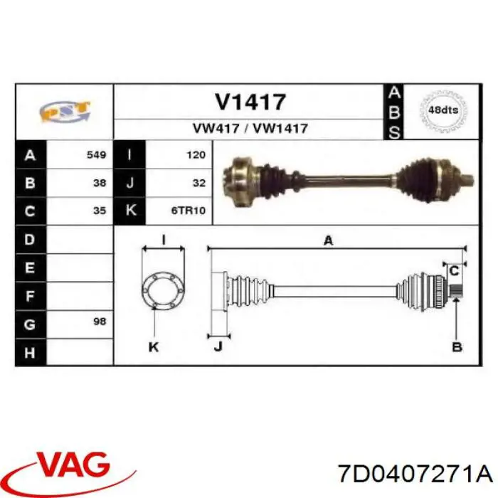Compre 7D0407271A VAG Semieixo (acionador) dianteiro direito