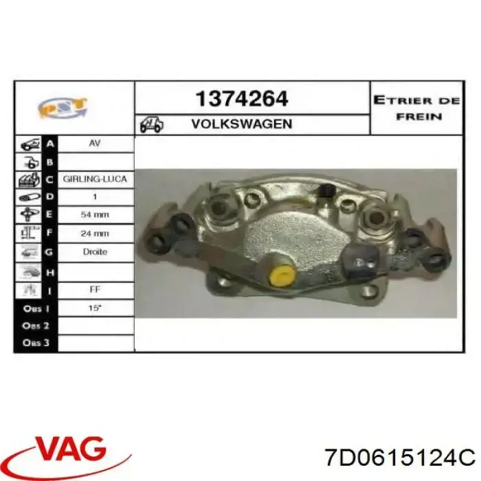 Suporte do freio dianteiro direito VAG 7D0615124C preço, a partir de 159,00 USD