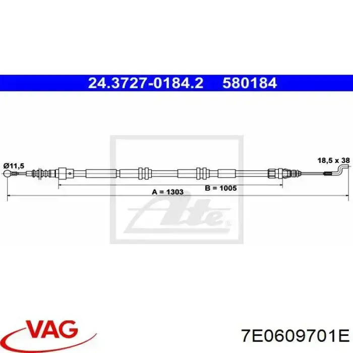 Cabo traseiro direito/esquerdo do freio de estacionamento VAG 7E0609701E preço, a partir de 22,36 USD