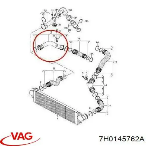 7H0145762A VAG Mangueira (cano derivado) de intercooler