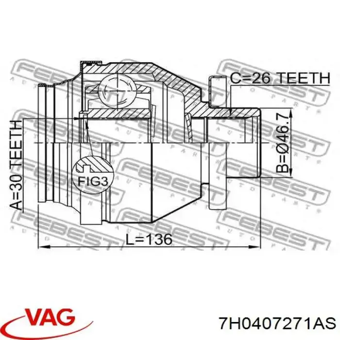 Semieixo (acionador) dianteiro esquerdo VAG 7H0407271AS preço, a partir de 106,67 USD