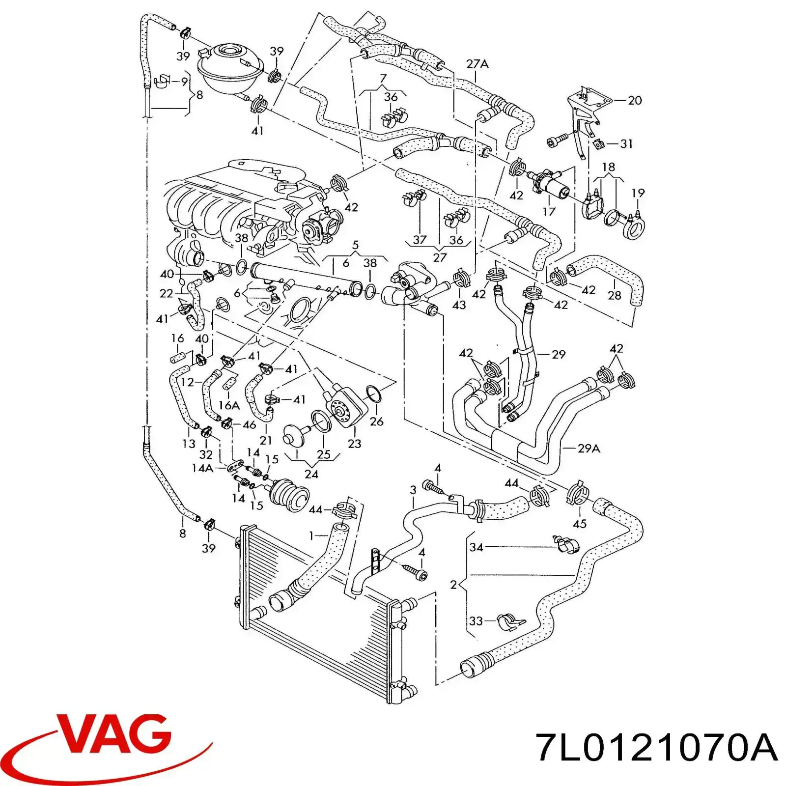 Mangueira (cano derivado) do sistema de esfriamento VAG 7L0121070A preço, a partir de 89,65 USD