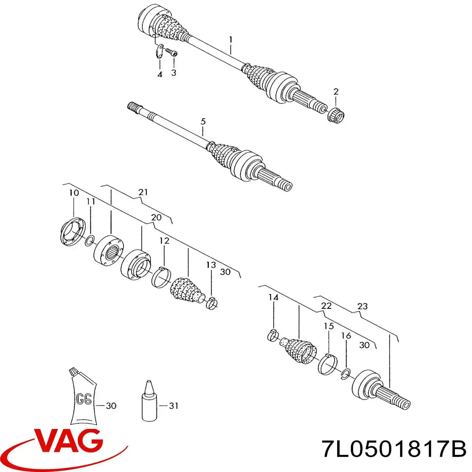 Semieixo traseiro VAG 7L0501817B preço, a partir de 441,58 USD