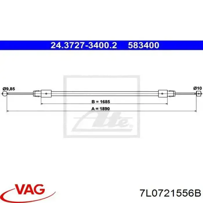 Cabo do freio de estacionamento dianteiro VAG 7L0721556B preço, a partir de 15,46 USD