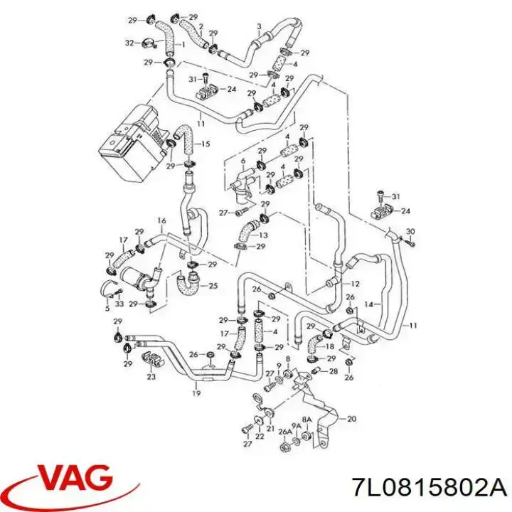 7L0815802A VAG Mangueira do radiador de aquecedor (de forno), linha de combustível de retorno
