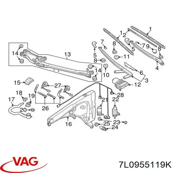 7L0955119K VAG Motor de limpador pára-brisas do pára-brisas