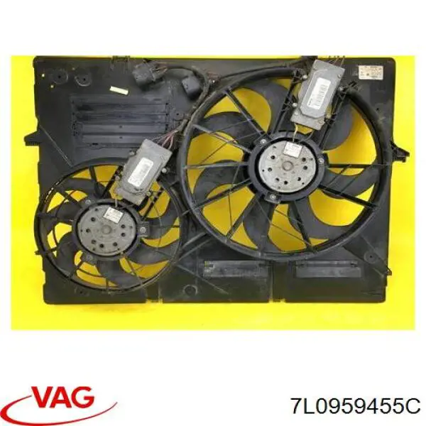 Ventilador elétrico de esfriamento montado (motor + roda de aletas) esquerdo VAG 7L0959455C preço, a partir de 108,54 USD