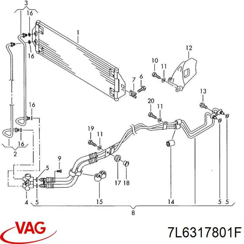 7L6317801F VAG Tubo duplo do radiador de óleo da Caixa Automática de Mudança