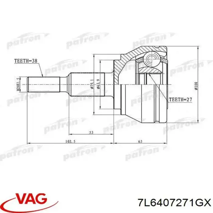 7L6407271GX VAG Semieixo (acionador) dianteiro